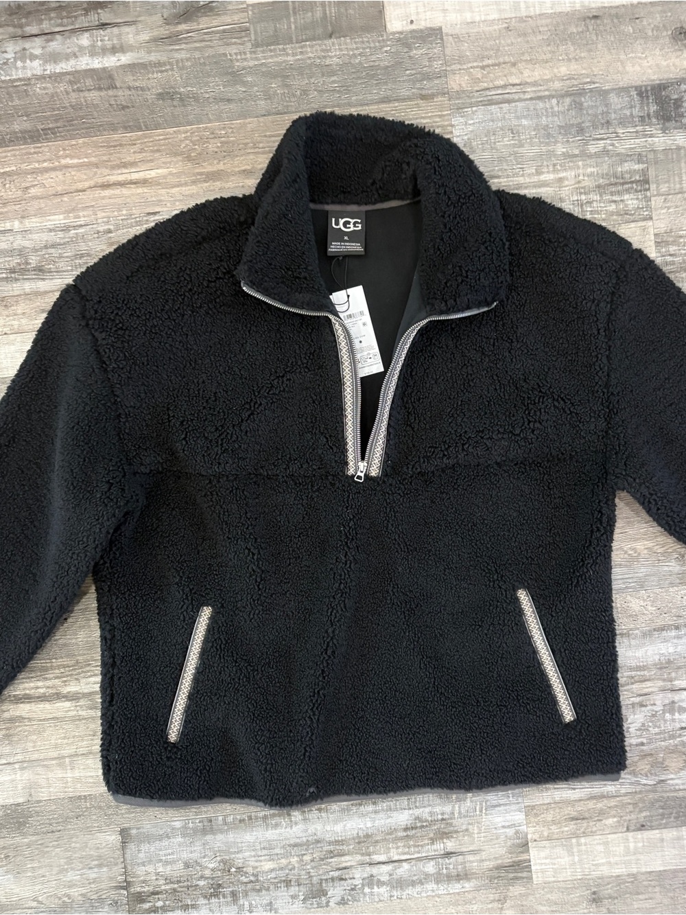 UGG Braid Sherpa Fleece Half-Zip Pullover Black XL New with Tags